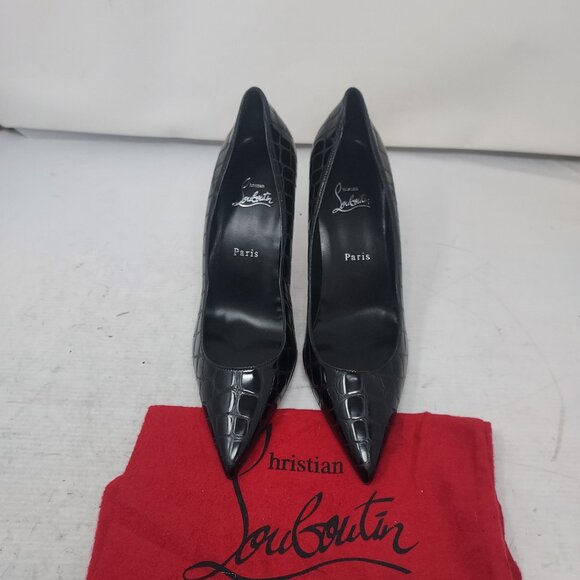 Christian Louboutin Patent Black Kate Croc Crocodile Pump Shoe - Picture 6 of 13